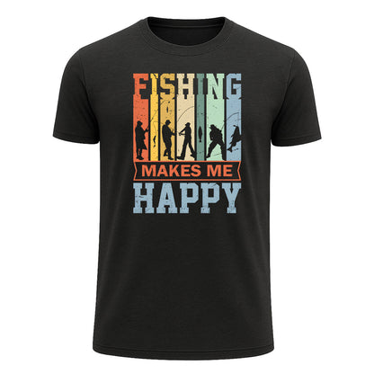 Fishing Makes Me Happy T-Shirt, Colorful Retro Fishing Shirt for Men