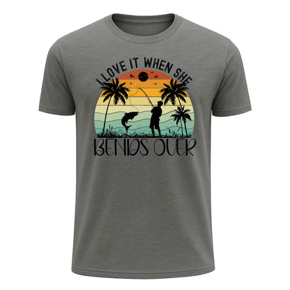 I Love It When She Bends Over T-Shirt, Tropical Sunset Funny Fishing Shirt