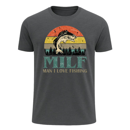 MILF Man I Love Fishing T-Shirt, Funny Vintage Fishing Shirt for Men