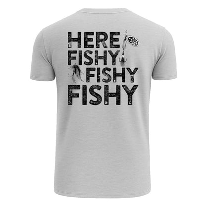 Custom Here Fishy Fishy Fishy T-Shirt, Funny Fishing Shirt for Men
