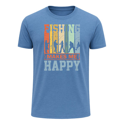Fishing Makes Me Happy T-Shirt, Colorful Retro Fishing Shirt for Men