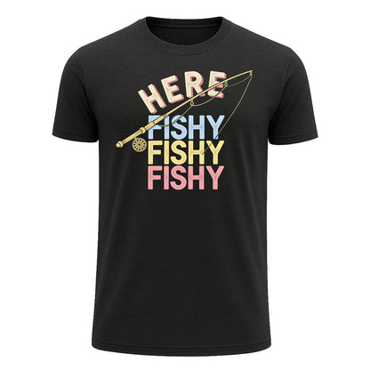 Here Fishy Fishy Fishy T-Shirt, Pastel Funny Fishing Shirt for Men
