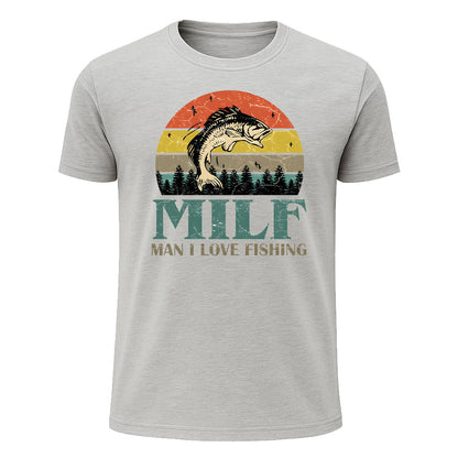MILF Man I Love Fishing T-Shirt, Funny Vintage Fishing Shirt for Men