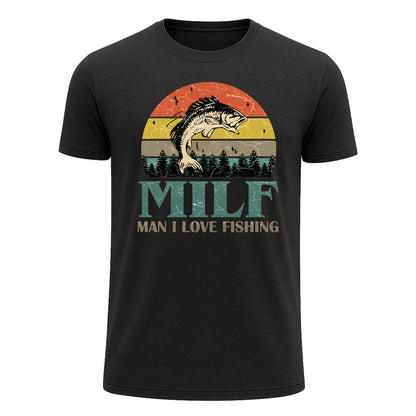 MILF Man I Love Fishing T-Shirt, Funny Vintage Fishing Shirt for Men