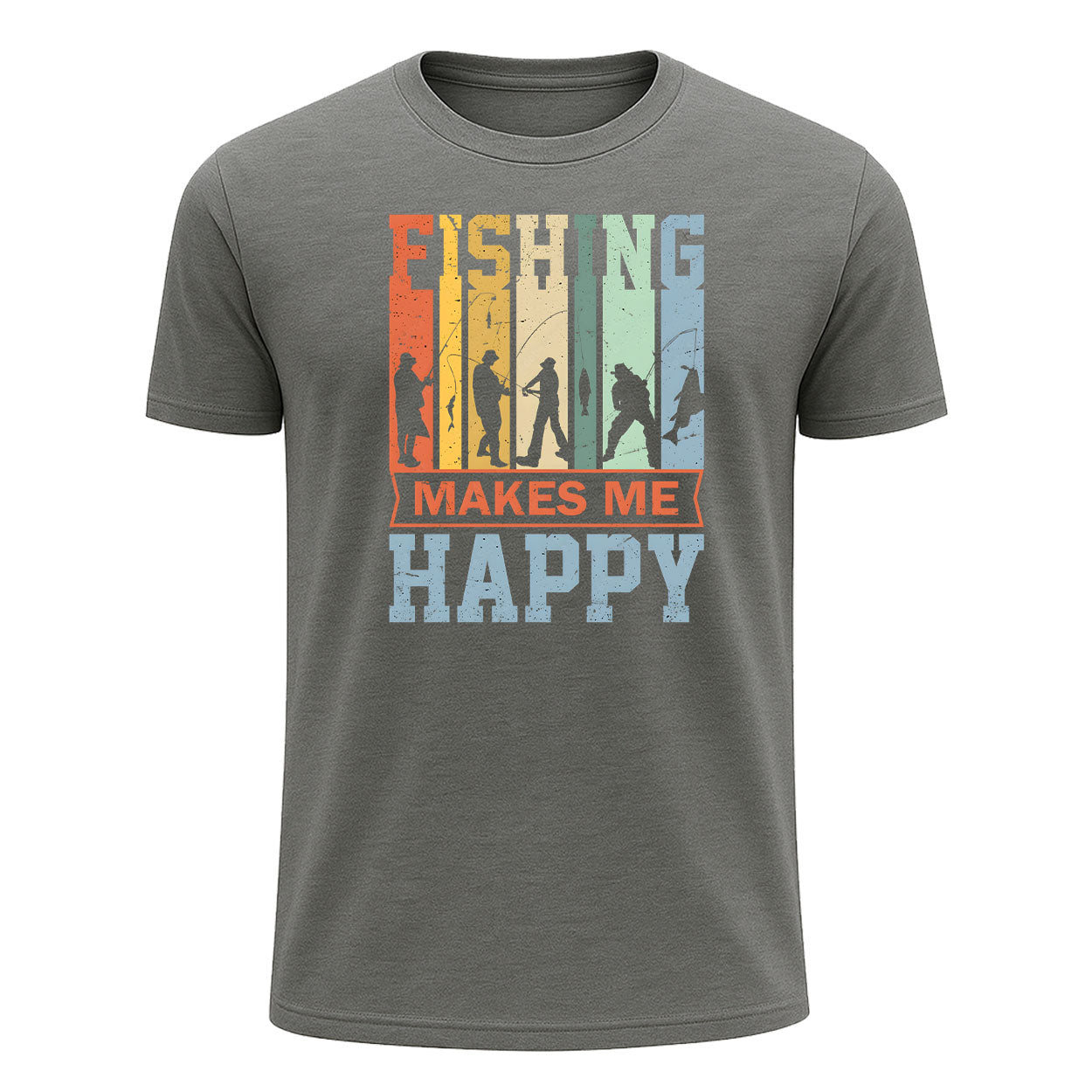 Fishing Makes Me Happy T-Shirt, Colorful Retro Fishing Shirt for Men