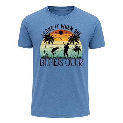 I Love It When She Bends Over T-Shirt, Tropical Sunset Funny Fishing Shirt