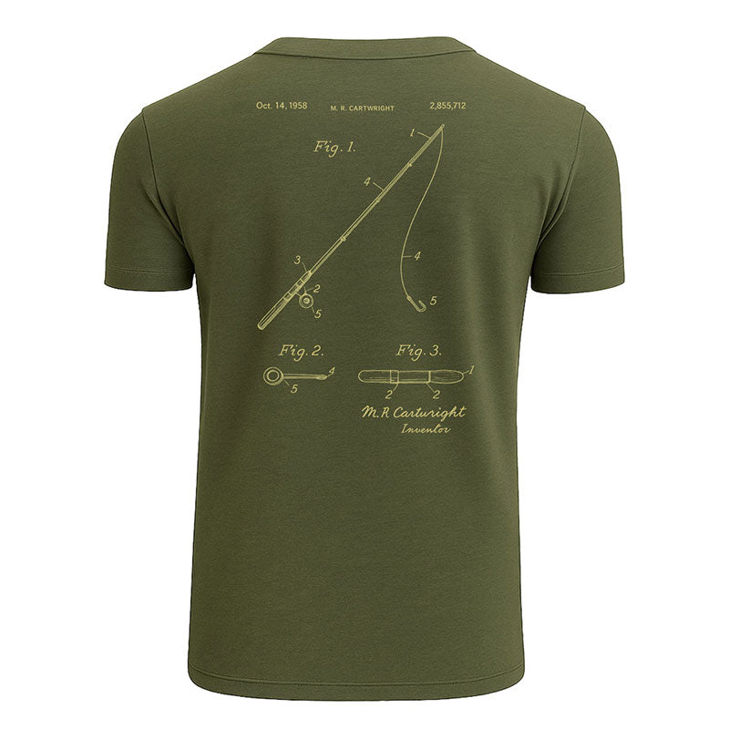 Fishing T-Shirt - Vintage Patent Rod Design