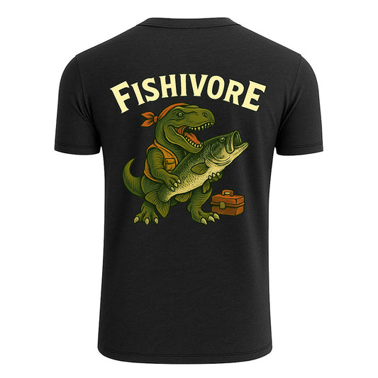 Funny Fishing T-Shirt, Fishivore Dinosaur with Big Catch