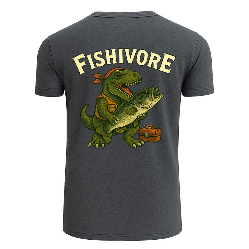 Funny Fishing T-Shirt, Fishivore Dinosaur with Big Catch
