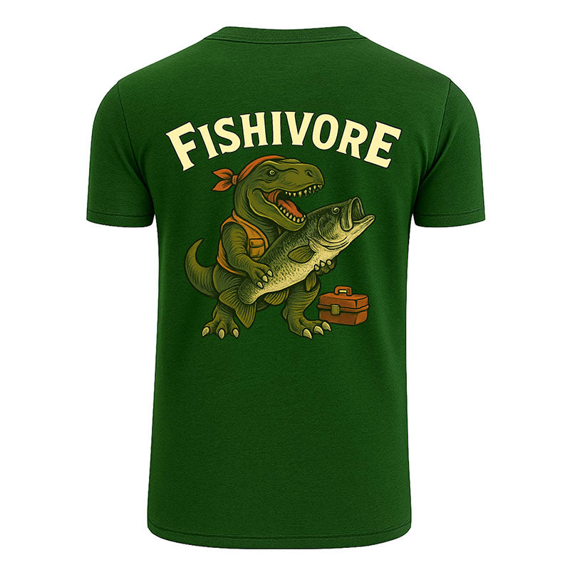 Funny Fishing T-Shirt, Fishivore Dinosaur with Big Catch