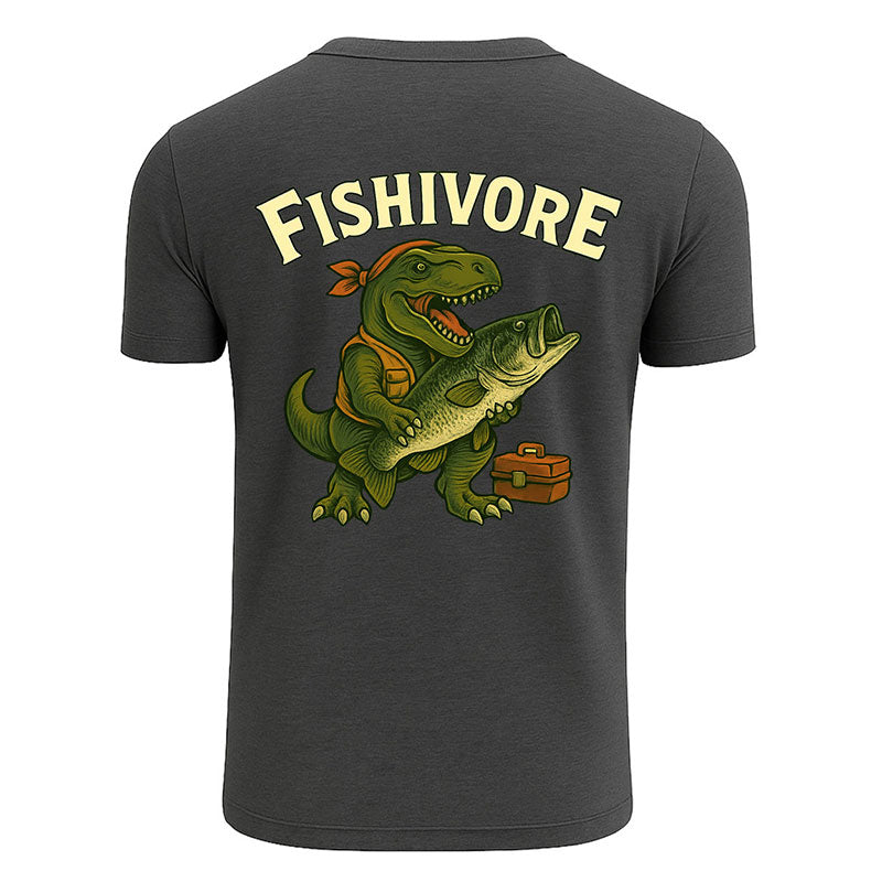 Funny Fishing T-Shirt, Fishivore Dinosaur with Big Catch
