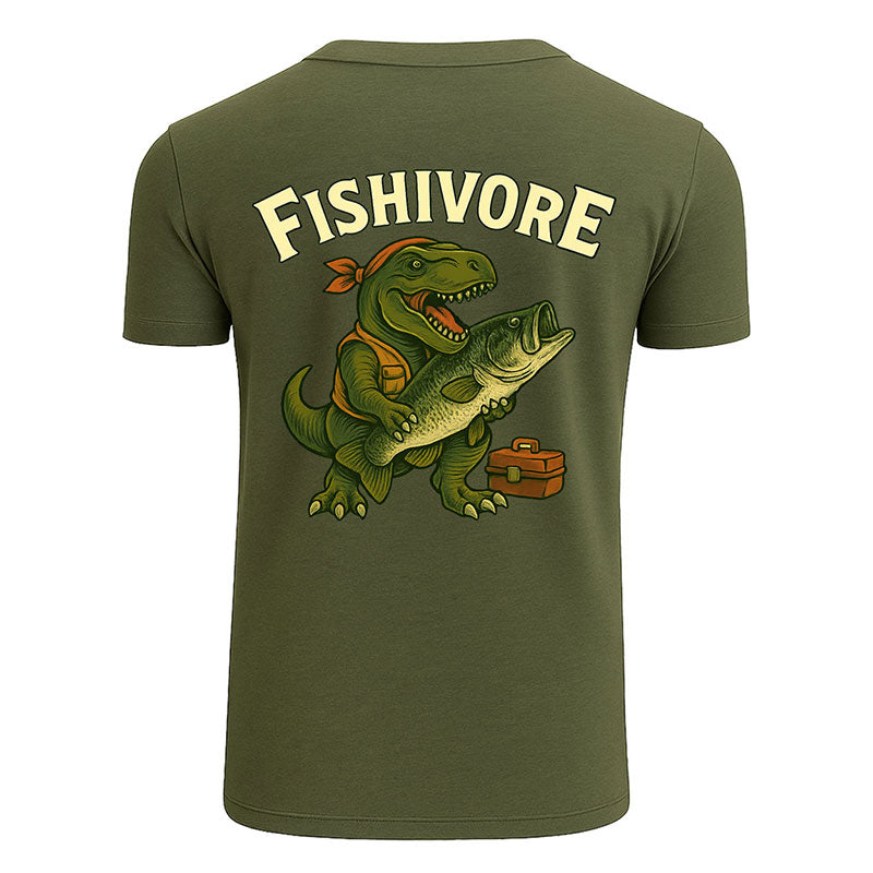 Funny Fishing T-Shirt, Fishivore Dinosaur with Big Catch