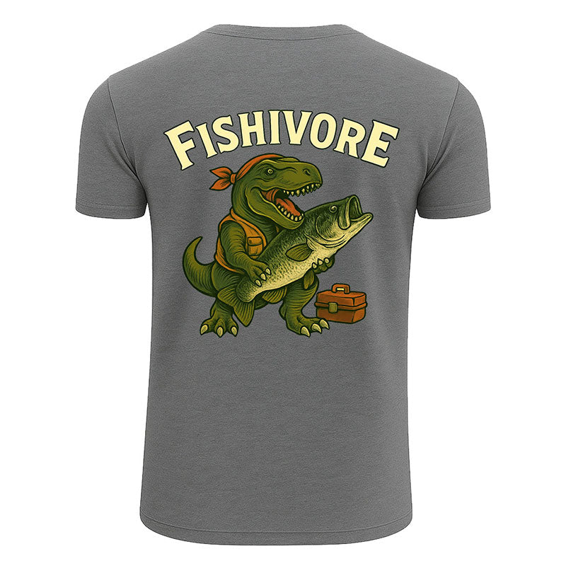 Funny Fishing T-Shirt, Fishivore Dinosaur with Big Catch